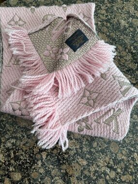 Louis Vuitton Pink and Beige Monogram Fringe Scarf